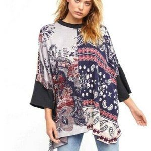 Free People Poncho Sweater  Paisley Bandana Print
